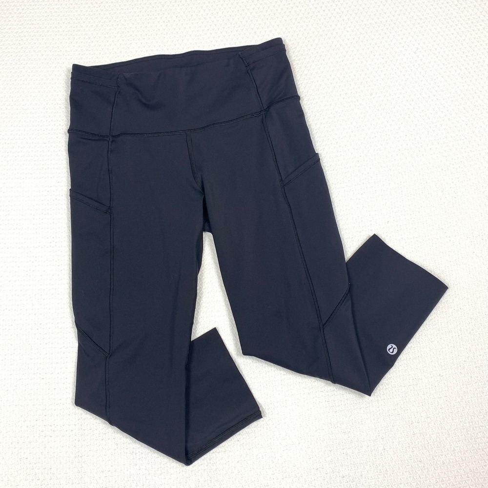 Lululemon Fast & Free Crop 19 Black Running Leggings Pockets Nulux W6AG8S Size 6